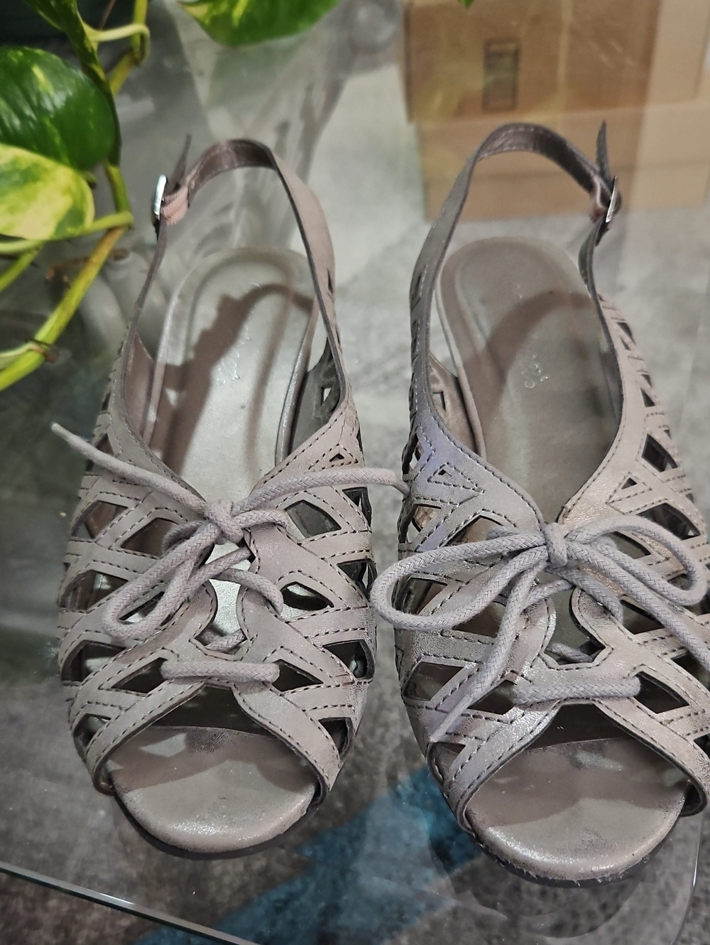 easy street Gray Cutout Lace-Up Slingback Sandals